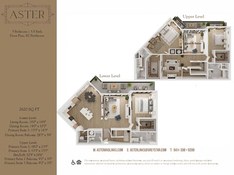 Floor plan for 3 beds, 3.5 baths, 2620 sqft